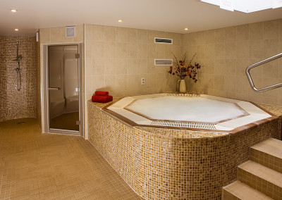 luxury brown tiled spa with jacuzzi
