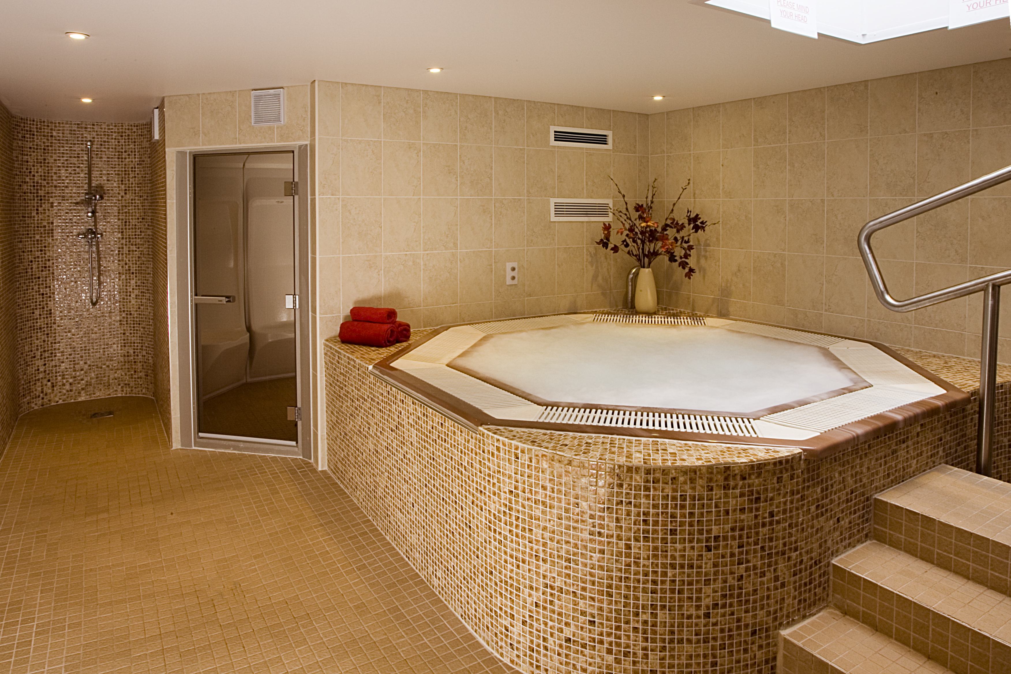 luxury brown tiled spa with jacuzzi